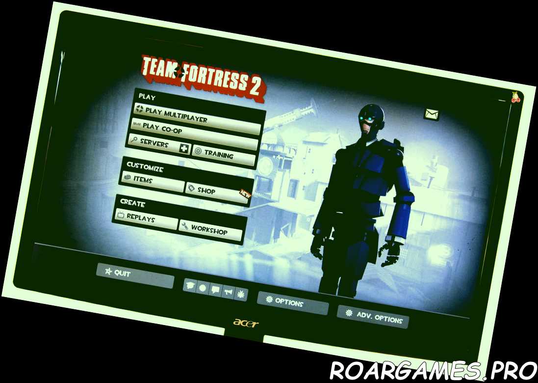 Blu MvM Spy Robot en la pantalla de inicio de Team Fortress 2