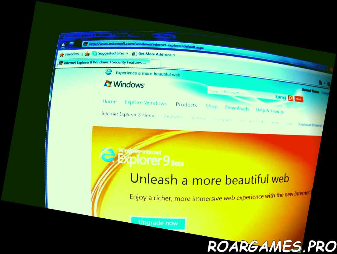 Página de inicio de Internet Explorer en la pantalla del portátil