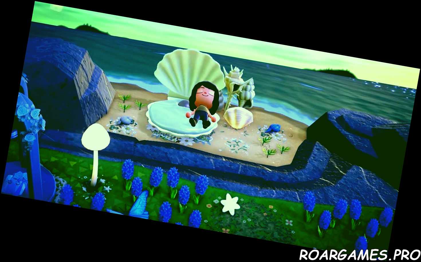 Una playa secreta y llena de estrellas por la noche en Animal Crossing: New Horizons
