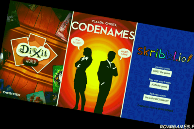 10 Awesome Free Web Browser Party Games To Try Feature Image Dixit logo on left Codenames in centre skribblio on right