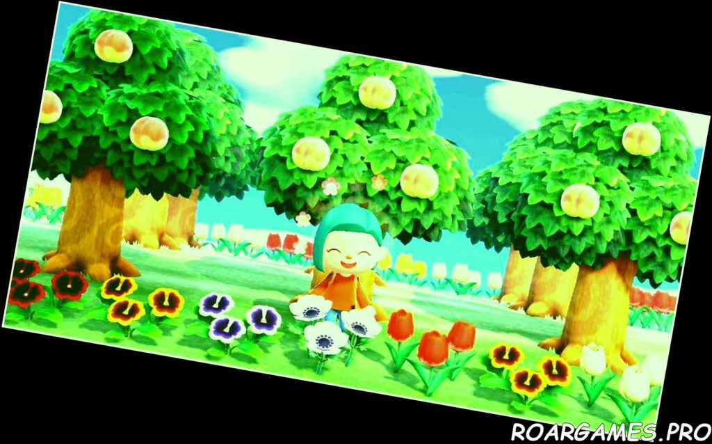 Animal Crossing New Horizons Fruit Trees Flowers and Happy Villager