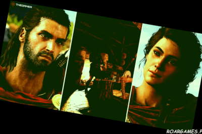 Assassins Creed Odyssey Alexios on left Kassandra on right and Hephaistos Workshop in centre