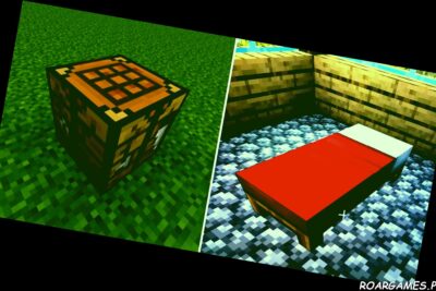 Minecraft Crafting bench left Bed right
